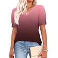 thumbnail image 3 of HomeDM Women's Short Sleeve V Neck T-Shirts Summer Casual Pullover Tops Loose Fit Dressy Shirts - Wine/XL, 3 of 5