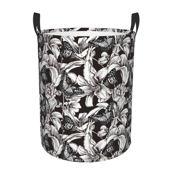Balery Lilies Flowers Cesta de ropa redonda con asas, impermeable, independiente, para ropa, juguetes, dormitorio y familia-Medium