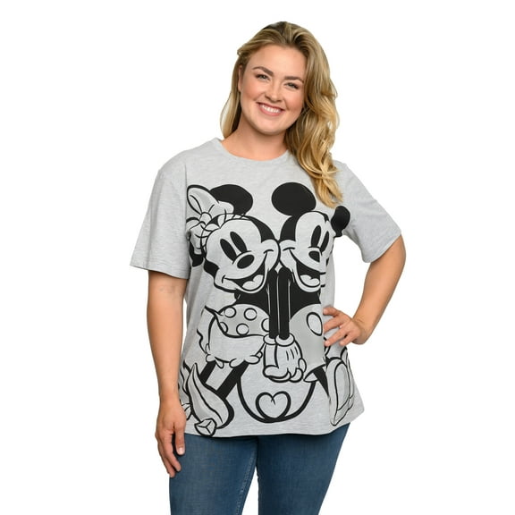 Mickey & Minnie Mouse T-Shirt Gray Back To Back Women's Plus Size Disney