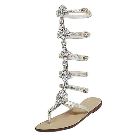 

Women S Summer Long Knee Length Flat Buckle Strap Roman Sandals