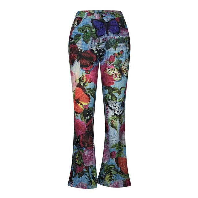 ZKCCNUK Pantalons pour Femmes Mode Décontractée Imprimé Pantalons Longs Droits Capris Longueur Complète en Solde
