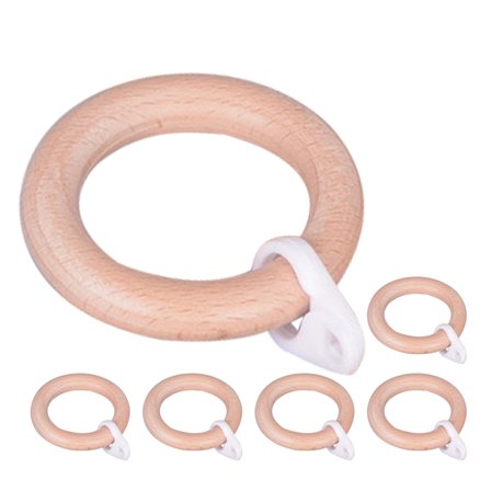 BERTDOMD 6Pcs Wooden Curtain Pole Rings Shower Curtain Rings Farmhouse Curtain Drapery Rings