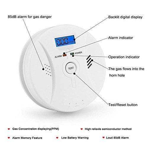 Buy 2 in 1 LCD Display Carbon Monoxide & Smoke Combo Detector Battery