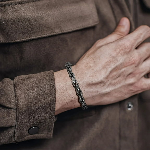 Vintage Handmade Chain Bracelets for Men Boys,8mm Width 14K White Gold Link Wristband,Punk Rock Jewelry Gift for Him