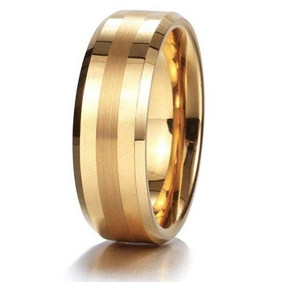 Wedding Rings Men & Women 8mm Yellow Gold Tungsten Wedding Band Matte Line