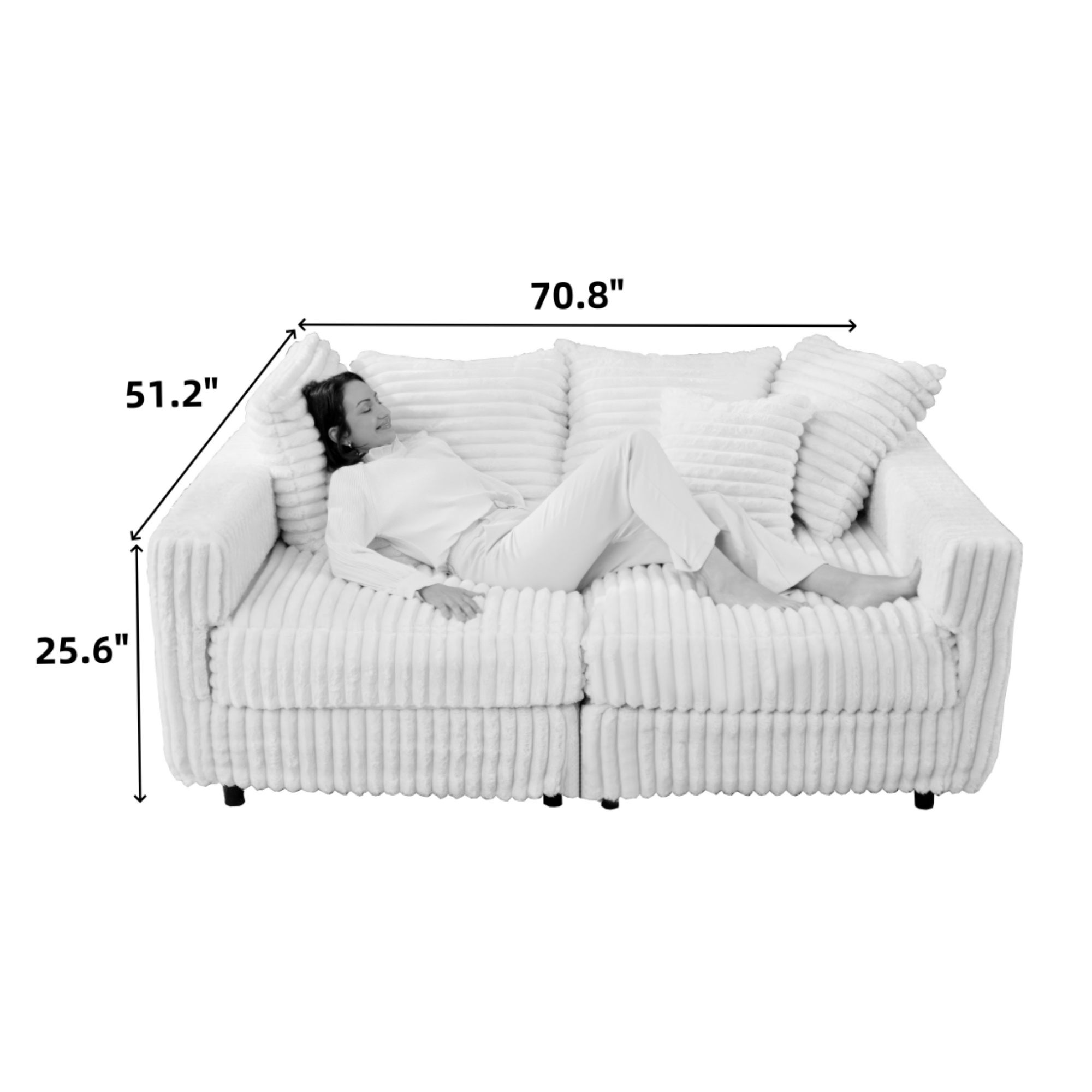 Gewnee 104.3" Plush Corduroy 4-Seat Sofa Cloud Couch,Modern Deep Seat Convertible Lounge Chair with High Resilience Sponge and Pillows,for Living Room、Bedroom、Apartment.