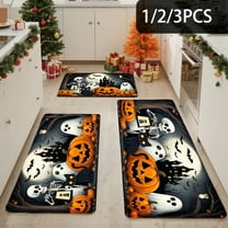3PCS Kitchen Mat set,Welcome Door Flannel Rug,Home Decor for Front Door,Kitchen, Bathroom,Halloween Pumpkins Ghosts Bats And ,Gifts for family and friends.