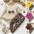 thumbnail image 4 of Dakiuu 3-7 Years Girls Leopard Clothes Winter Fall Bow Ruffle Sleeve High Low Top Asymmetrical Dress Shirt and Leggings Pants 2 Pcs Kids Clothing Outfit Set Thanksgiving Christmas, 4 of 4