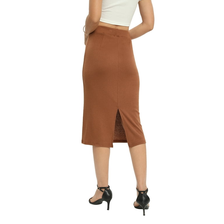 Khaki below knee pencil skirt hot sale