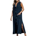 thumbnail image 1 of Kmbangi Robes d'Été Sans Manches pour Femmes Robe Longue Fendue avec Poches pour Plage Club Mode Urbaine, 1 of 5