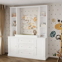 OXYLIFE White Baby Dresser with Removable Changing Table Top, Nursery Dresser with Storage Drawers, Tall Baby Diaper Changing Station, Large Storage Cabinet with Doors and Shelves for Nursery