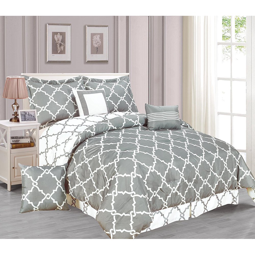 Galaxy 7Piece Comforter Set Reversible Soft Oversized Bedding Gray King Size