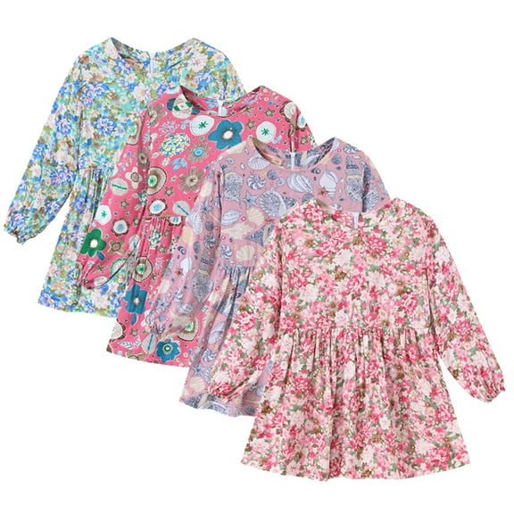 YTDSCS Kids Baby Spring Fall Dresses for Girls,Toddler Flower Dress Girls Long Sleeve Cute Floral Dresses Round Neck Princess Dress ,Sizes 1-7t