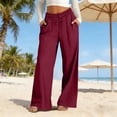 thumbnail image 6 of Kelon Women's Linen Wide Leg Pants High Waisted with Pockets Elastic Waist Loose Fit for Summer Beach Vacation Lounge, 6 of 9
