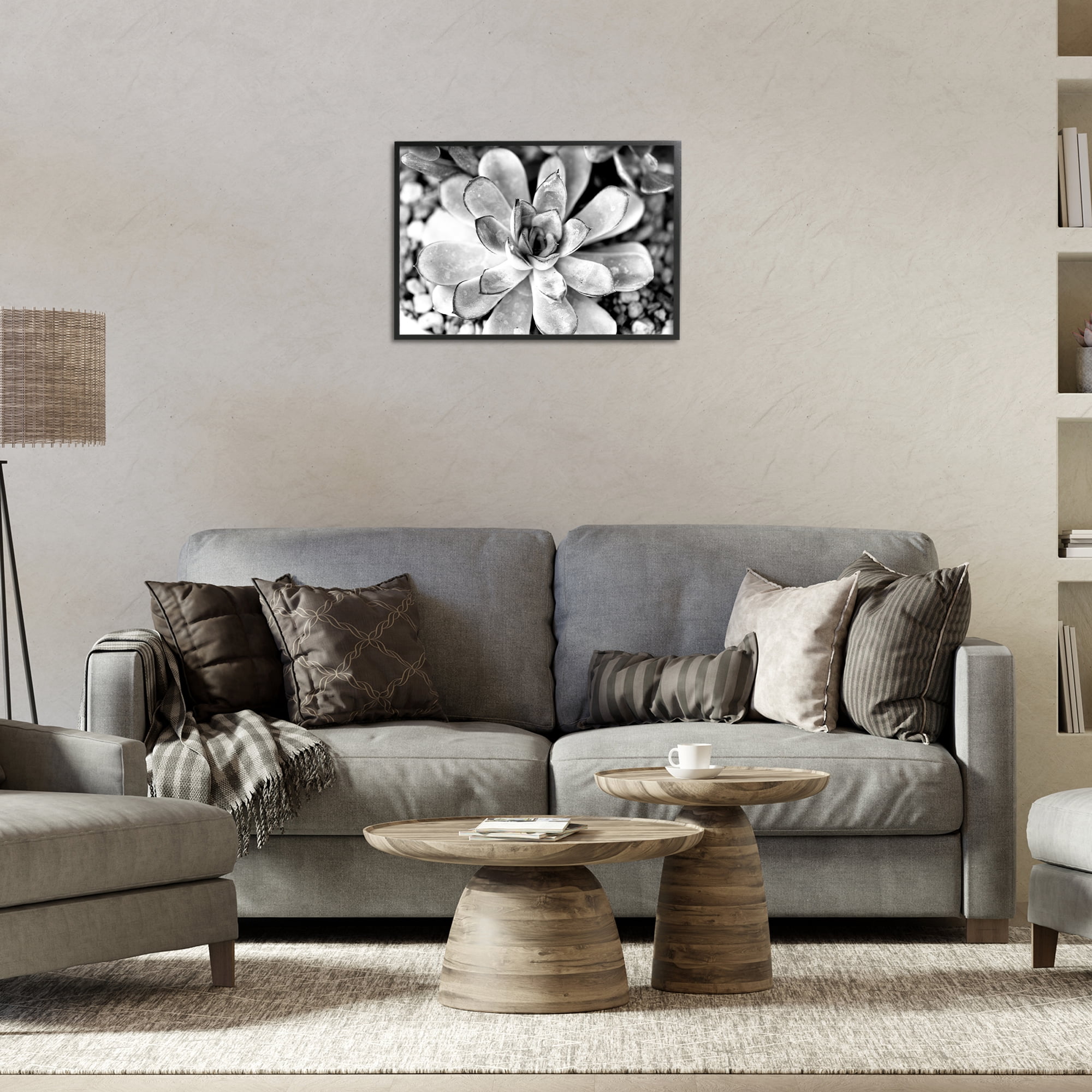 Stupell Industries Monochrome Succulent Leaves Botanical & Floral Photography Black Framed Art Print Wall Art, 24 x 16