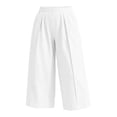 thumbnail image 4 of Ltctricy Capri Pants for Women Elastic Waisted Wide Leg Pants Loose Fit Casual Pants with Pockets Beach Vacation Clothes(White,X-Large), 4 of 7