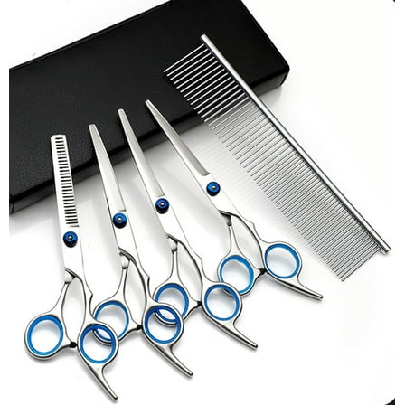 Pet Grooming Scissors Kit, Straight Curved Dog Cat Cutting Thinning Shears Kit(6.5inch Kit)