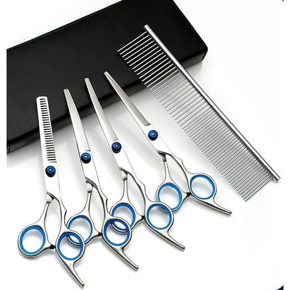 Pet Grooming Scissors Kit, Straight Curved Dog Cat Cutting Thinning Shears Kit(6.5inch Kit)
