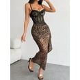 thumbnail image 5 of Women'S Summer Leopard Print Off Shoulder Dress, Waist Bodycon Long, Mesh Layers Brown L, 5 of 8