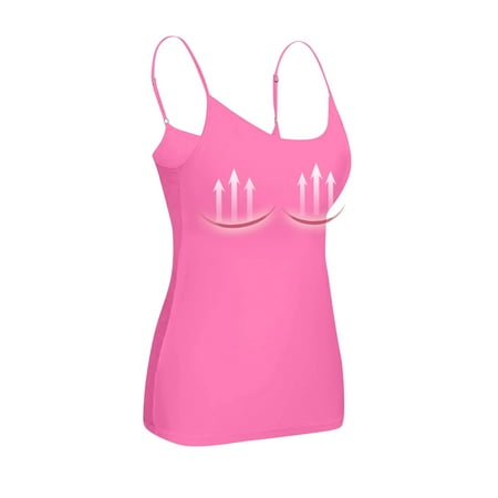 HaHaHappy Built in Bra Tank Tops for Women Cotton Padded Womens Spaghetti Strap Camisole Plus Size Sports Bras 2025 Hot Pink 3XL
