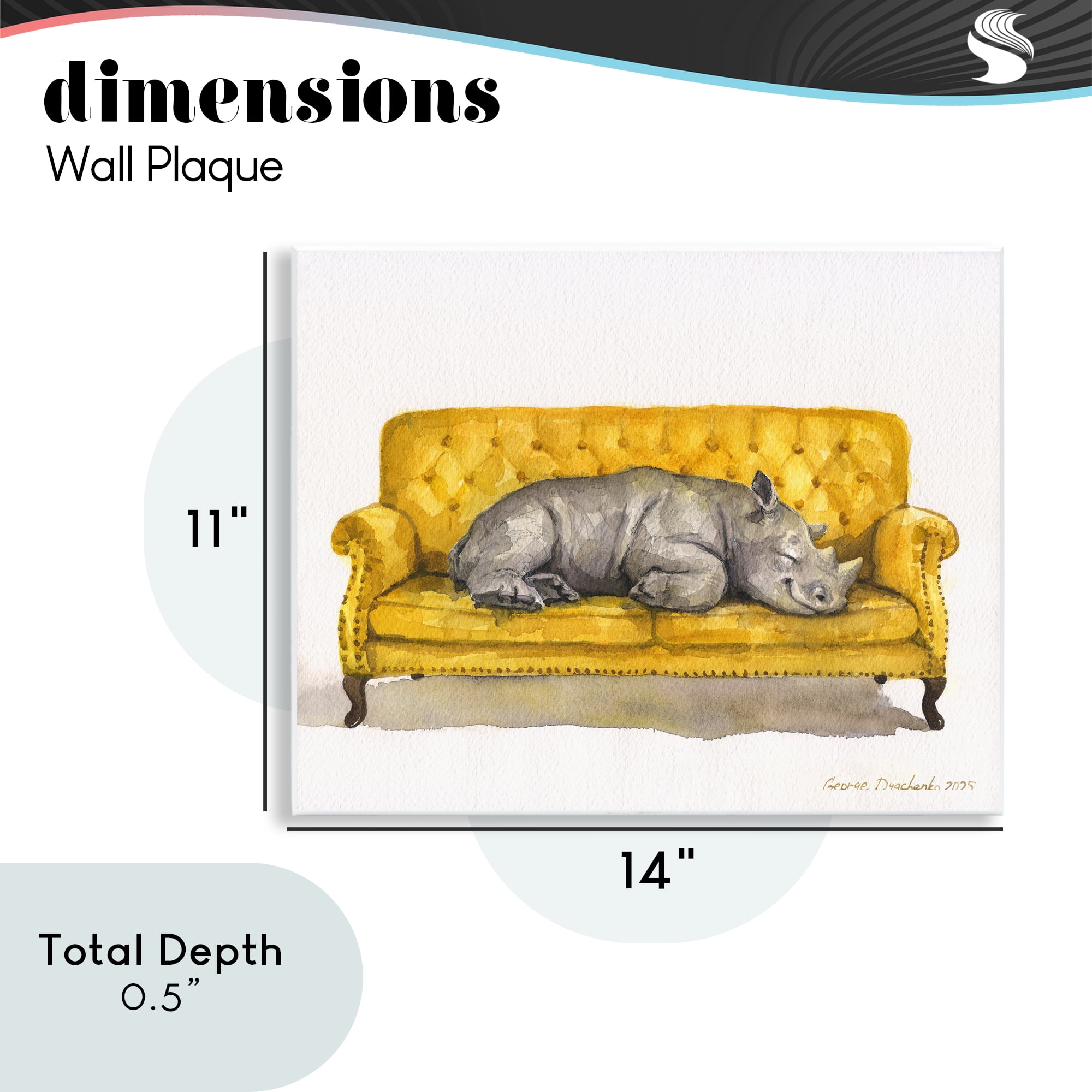 Stupell Industries Cute Rhino Resting Wall Plaque Art, design by George Dyachenko
