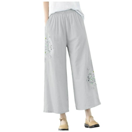 Summer Pants for Women Pocket Elastic Breathable Trousers Loose Waist Pant Womens Pants Tropical Women Trouser Comfy Elastic Tall Size Pajama Womens Business Casual plus Size Clothes for Grey L