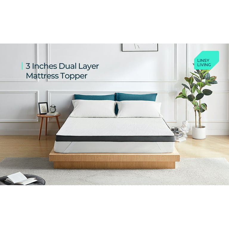 LINSY LIVING Mattress Topper Twin, 3-Inch Gel Memory Foam Mattress Topper  for Twin Size Bed, Supportive High Density Foam for Pain Relief, Breathable