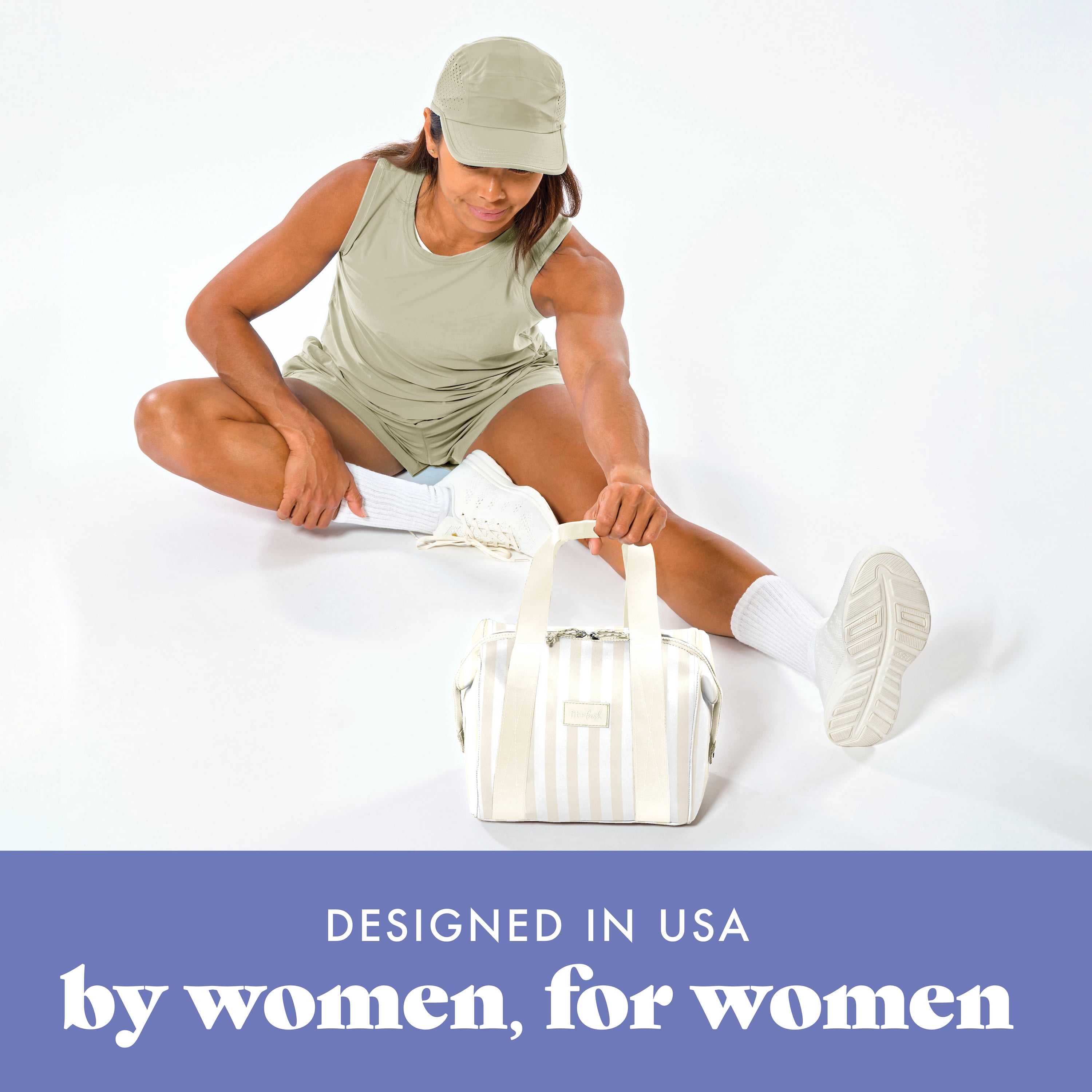 Fit + Fresh Remi Womens Lunch Bag, Insulated Lunch Box With Containers, Ivory Stripe