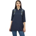 thumbnail image 4 of Phagun Women's Cotton Modal Blue Embroidered Summer Top 3/4 Sleeve Tunic-16, 4 of 9