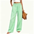 thumbnail image 5 of Womens Gingham Wide Leg Pants Button Elastic High Waisted with Pockets Business Casual Green M, 5 of 7