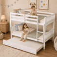 thumbnail image 2 of SESSLIFE Twin Over Twin Bunk Bed with Trundle, Convertible Wood Bunk Bed Frame with Ladder & Safety Guardrail, Separates into 2 Twin Beds, Space-Saving for Kids Bedroom, Guest Room, White, 2 of 9