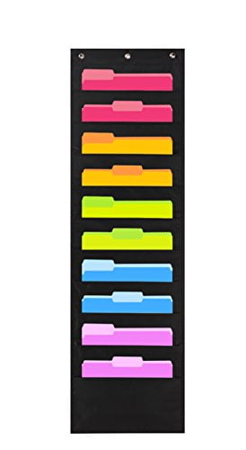 Heavy Duty Storage Pocket Chart with Nametag with 20 Pocket Scrapbook Papers & More Black Organize Your Assignments Hanging Wall File Organizer by Hippo Creation Files 