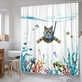 thumbnail image 3 of Newhomestyle Teal Blue Funny Cat Shower Curtain Waterproof Polyester for Bathroom Decor, 72" x 72", 3 of 7