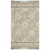 SAFAVIEH Blossom Keighley Geometric Fringe Wool Area Rug, Beige/Light Blue, 5' x 8'
