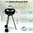 thumbnail image 2 of 18 Inch Charcoal Grill, Black Kettle Outdoor Barbecue Grill, 2-In-1 Portable BBQ Grill with Wheels for Camping Backyard Patio Picnic, Porcelain-Enameled Lid & Fire Bowl, 254.SQ.IN Cooking Area, 2 of 6