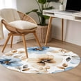 thumbnail image 5 of 3ft Round Rug, Blue Brown Spring Floral Non-Skid Rubber Backing Large Area Rugs - Living Room Bedroom Home Office, Summer Botanical Watercolor Indoor Floor Mat Carpets Washable Rug, 5 of 9