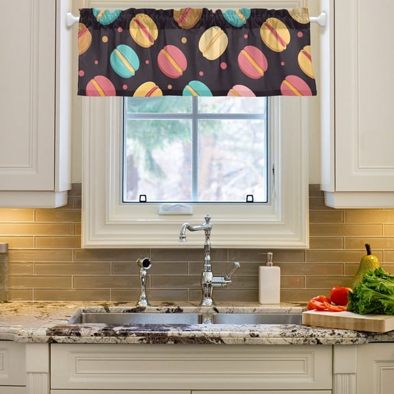 Macarons Black Curtain Valances Farmhouse Design Window Treatment Decor Blackout Rod Pocket for Windows Living Room Kitchen 54" x 18"