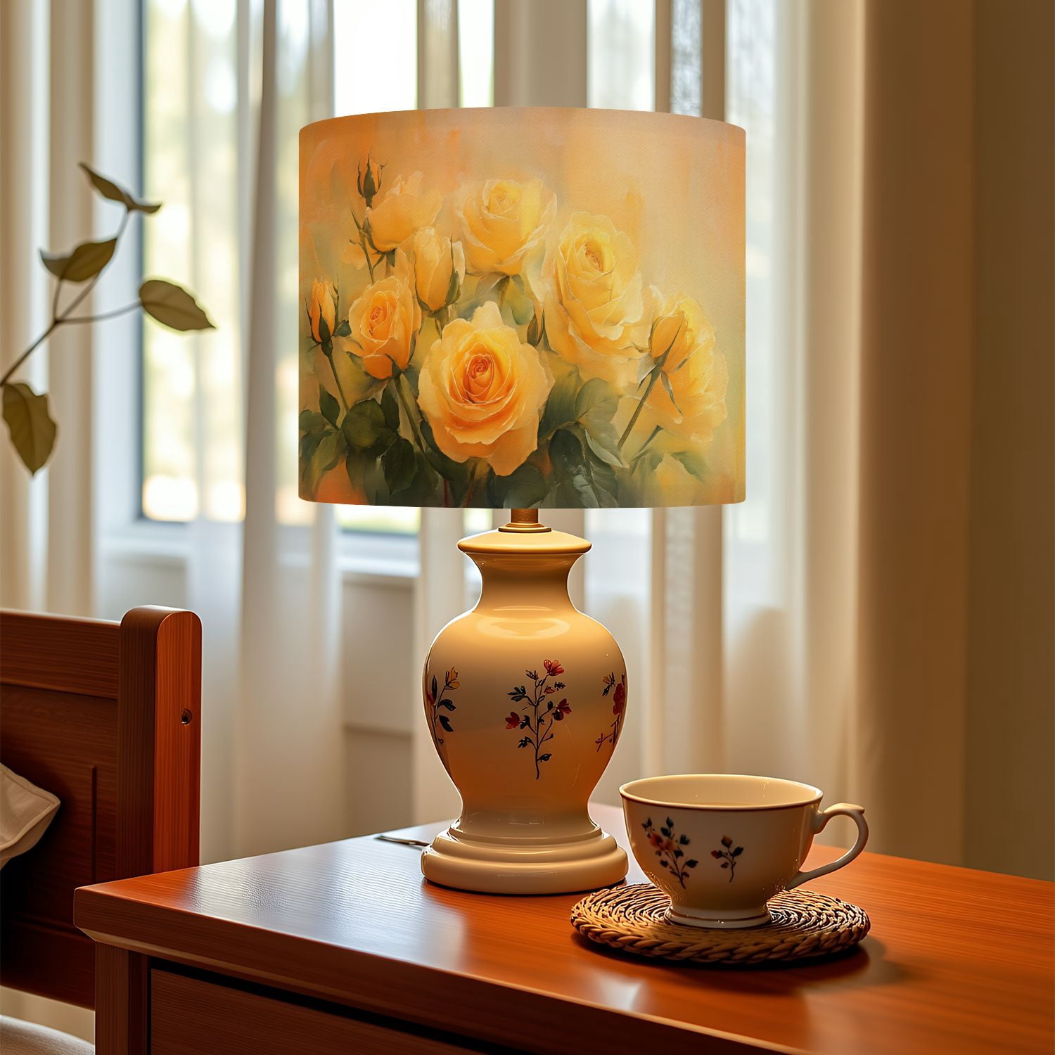 Linen Drum Lampshades Yellow Roses Floral Painting Soft Brushstrokes Warm Pastel 13"x13"x10" Light Shade for Table Lamps Floor Lamp Shades Lampshade Replacement Assembly Required