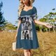 thumbnail image 4 of Vestido de manga corta con estampado de pavo real y cachemira colorido para mujer, ideal para ocasiones especiales de verano., 4 of 7