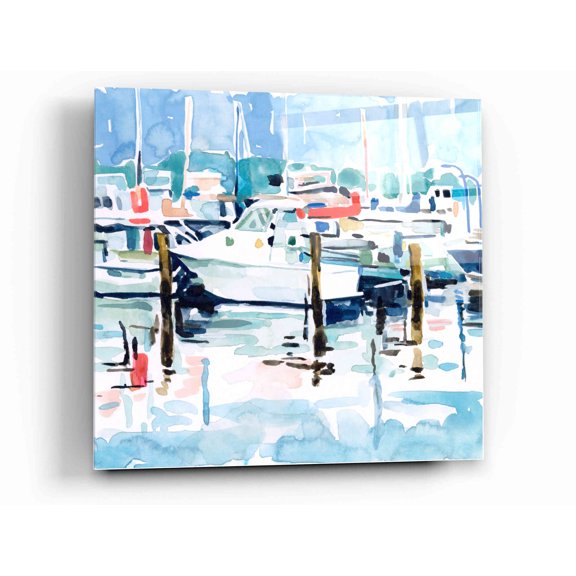 Epic Art 'Watercolor Marina I' by Emma Scarvey Acrylic Glass Wall Art, 12"x12"