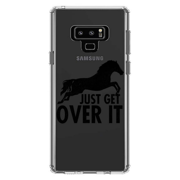 DistinctInk Clear Shockproof Hybrid Case for Samsung Galaxy Note 9 - TPU Bumper Acrylic Back Tempered Glass Screen Protector - Just Get Over It - Horse Jump