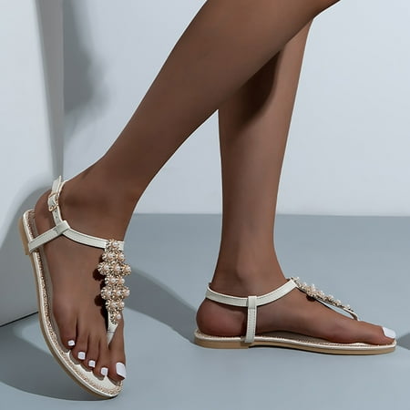 

NECHOLOGY Close Toe Sandals for Women Dressy Women Flip Flop Sandals Pearl Rhinestone Flat Shoes Womens Sandals Slides Size 8 A 7.5