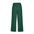 thumbnail image 4 of Capri Pants for Women 2026 Summer Drawstring Elastic High Waist Cotton Linen Pant Straight Wide Leg Cropped Trouser Dark Green L, 4 of 5