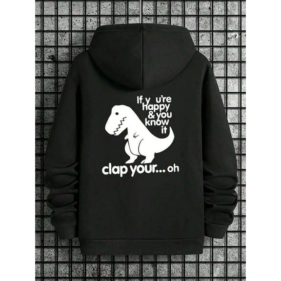Fun Dinosaur Print Hoodie, Cool Men's Hoodie, Men's Casual Graphic Design Hoodie Hoodie Streetwear Winter Fall,Black Hoodie