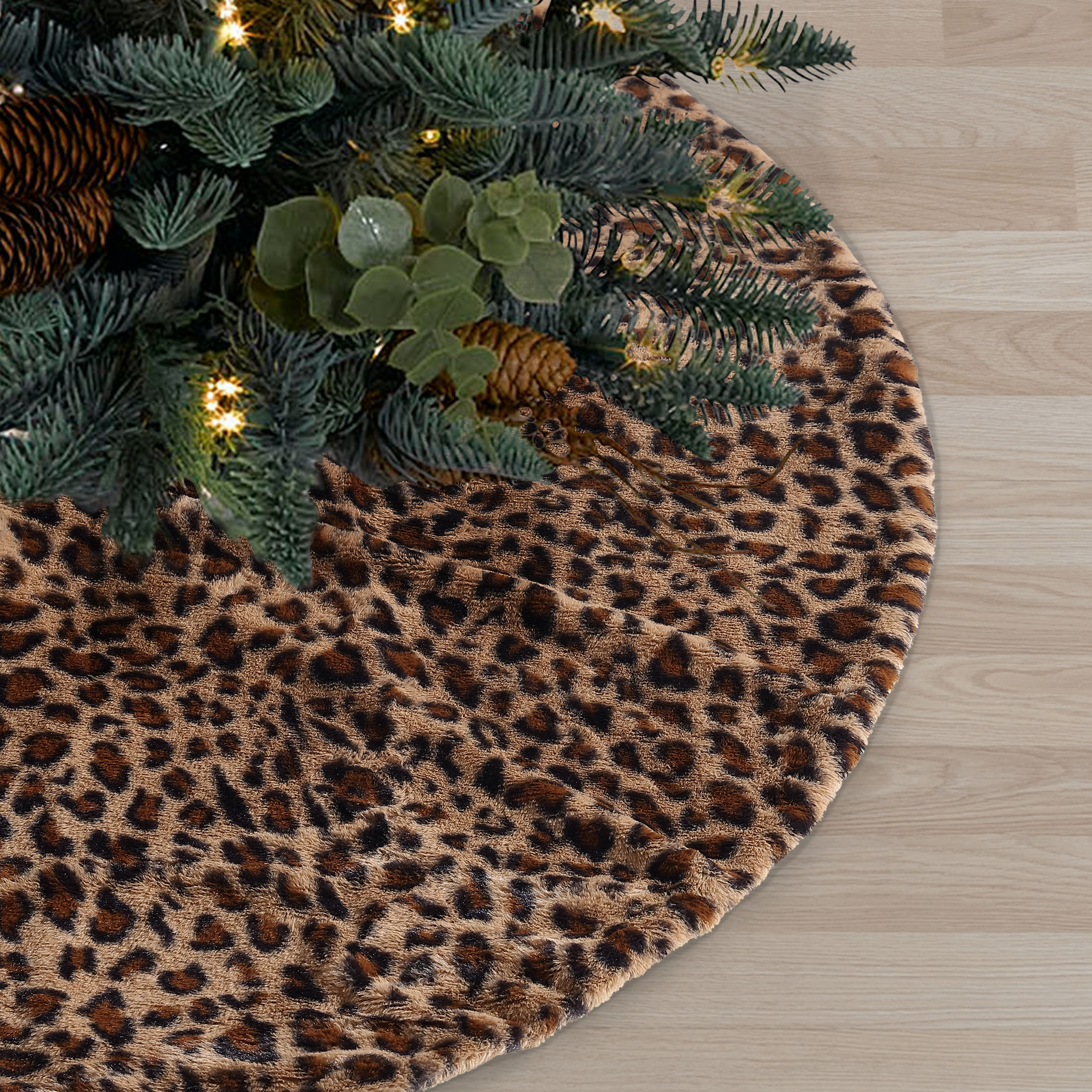 Holiday Time, Rabbit Faux Fur Leopard Print Tree Skirt, 56" - image 2 of 5