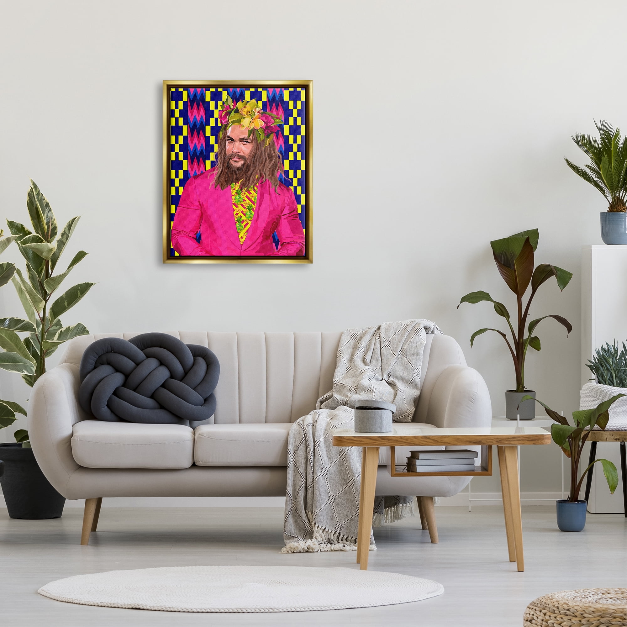 Stupell Industries Bold Patterned Actor Portrait Abstract Painting Gold Floater Framed Art Print Wall Art