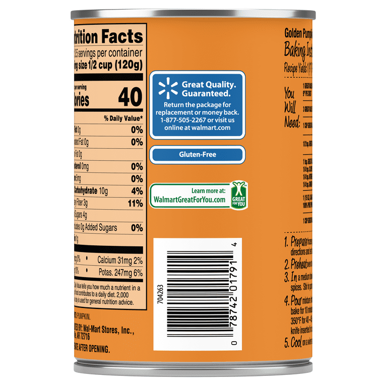 Great Value 100% Pure Pumpkin, 15 oz