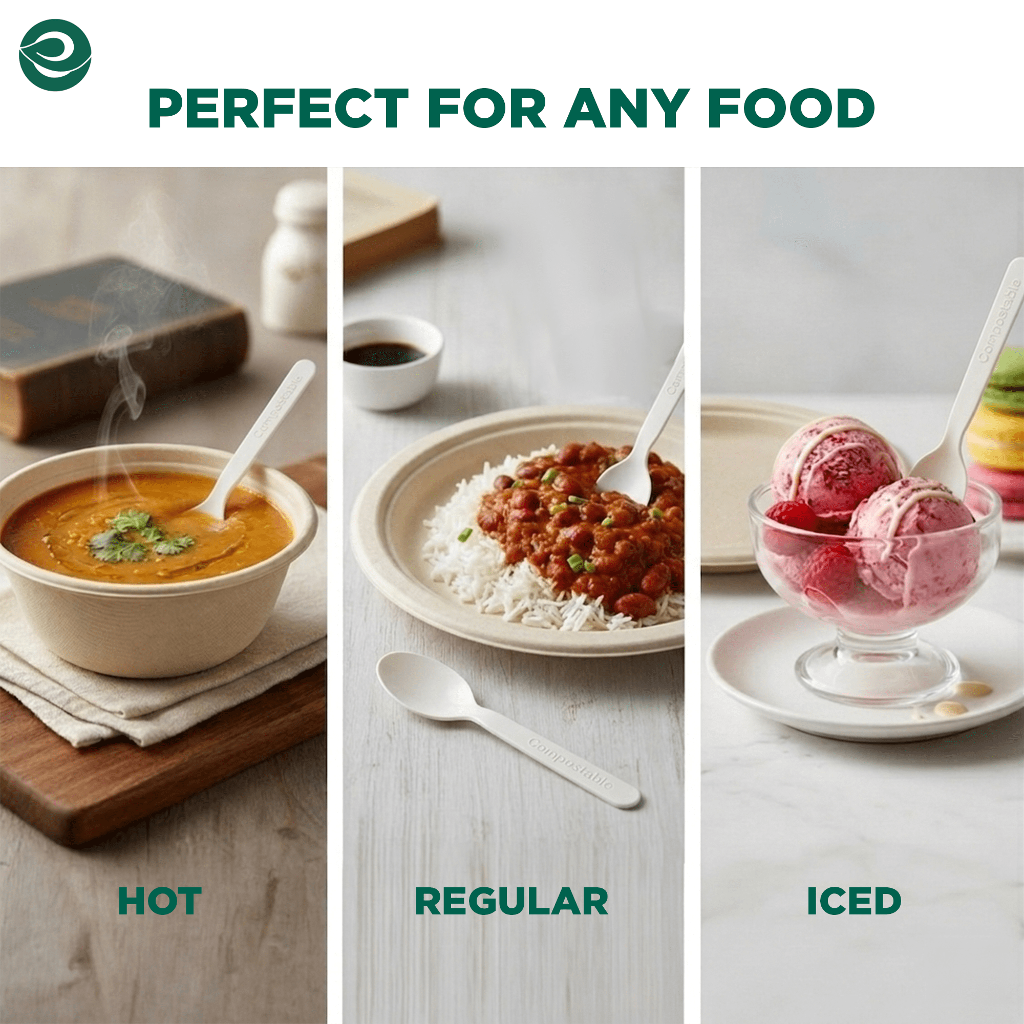EcoSoul Compostable Spoons, 24 Count, Plant-Based Disposable Spoons for Parties, Picnics, Catering and Everyday Use