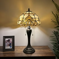 Tiffany Table Lamp Gold Stained Glass Baroque Style Lavender Pull Chain Switches For Bedroom Living Room 12"W*12"D*22"H