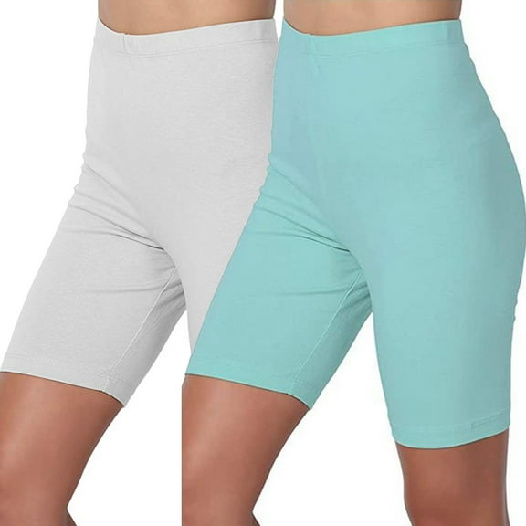 Hvot&aat 2PC Women's Basic Solid Color High Waist Leggings Above Knee Bermuda Short Leggings Yoga Sport Elastic Quarter Pants Shorts